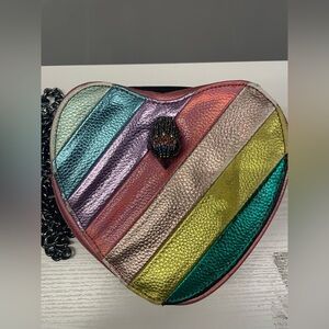 Metallic Rainbow Heart Crossbody Bag with Jewel Clasp - Multicolor